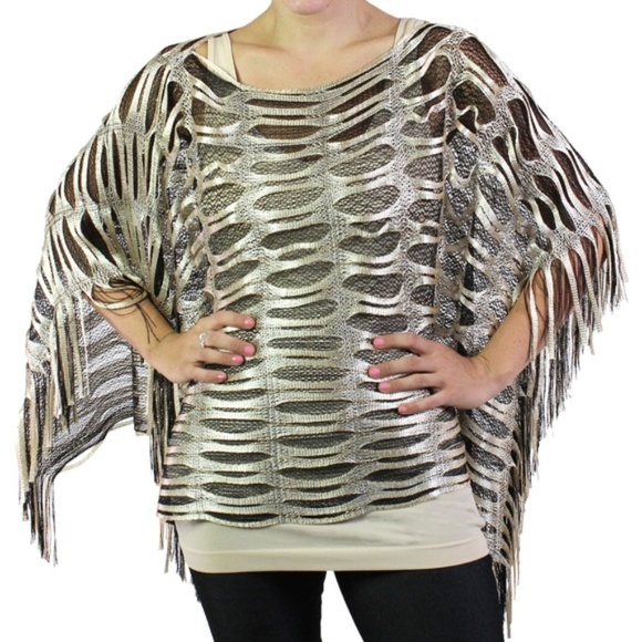 Gold Sparkle Mesh Poncho Coverup - Picture 1 of 2